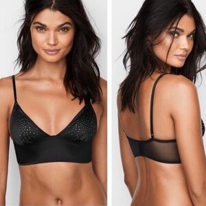 Victoria's Secret Bralette Bra Embellished Satin Black L